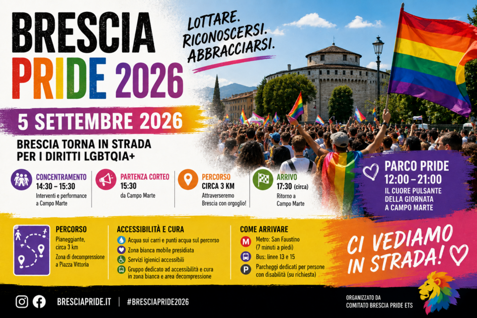 Brescia Pride 2026, il 5 settembre la città torna in strada per i diritti