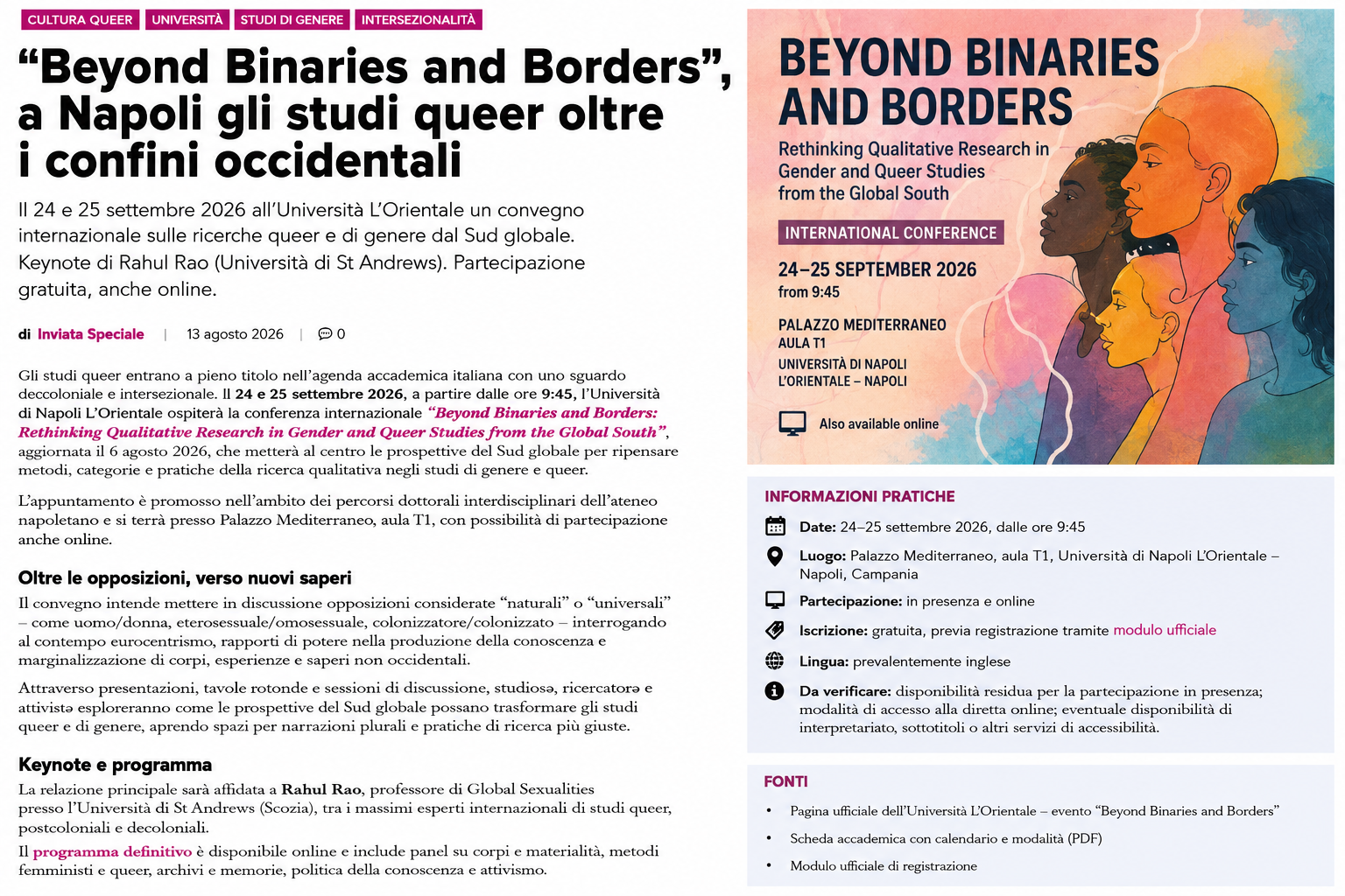 “Beyond Binaries and Borders”, a Napoli gli studi queer oltre i confini occidentali
