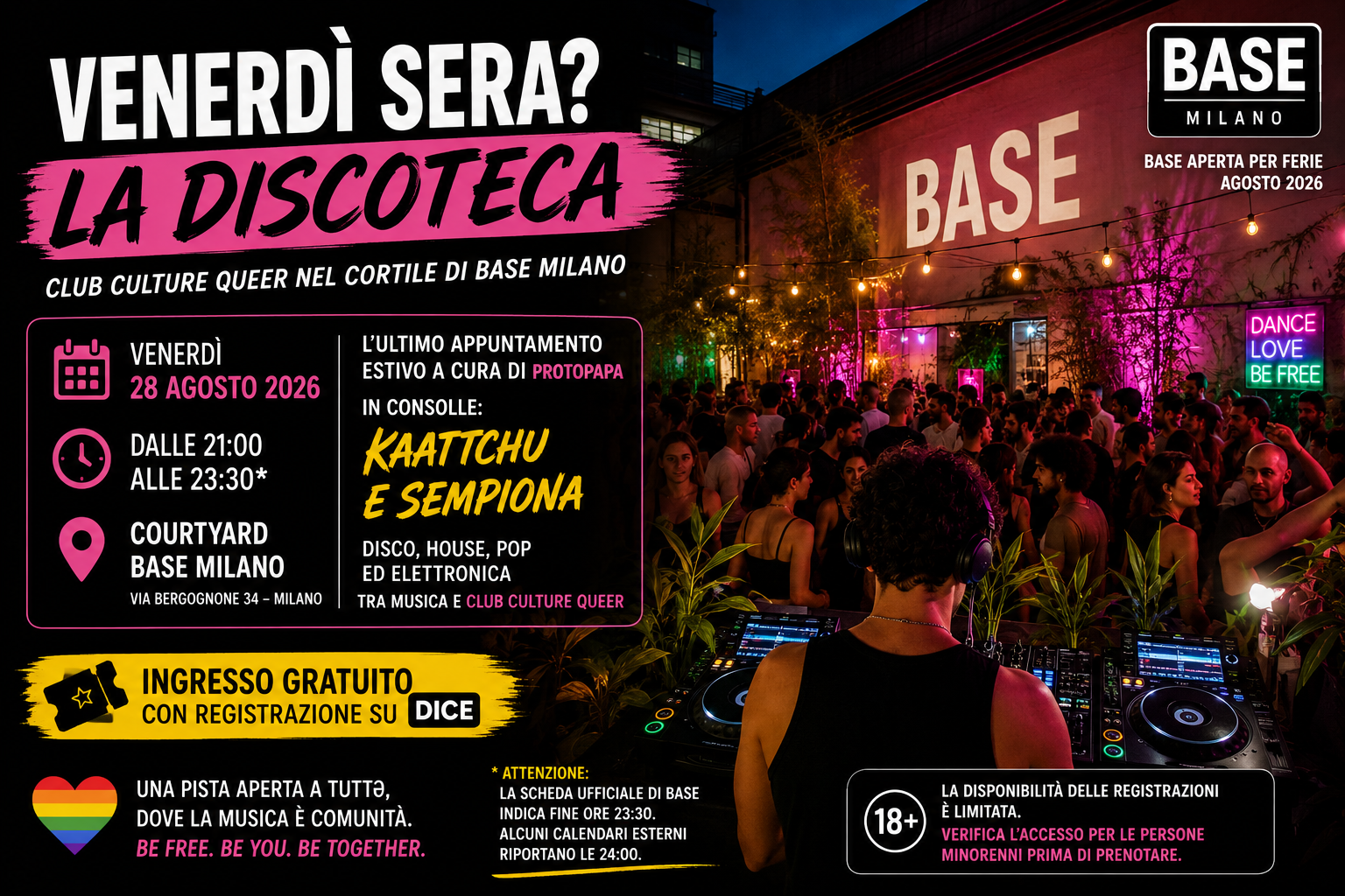 “Venerdì sera? La discoteca”, Kaattchu e Sempiona chiudono l’estate queer di BASE Milano