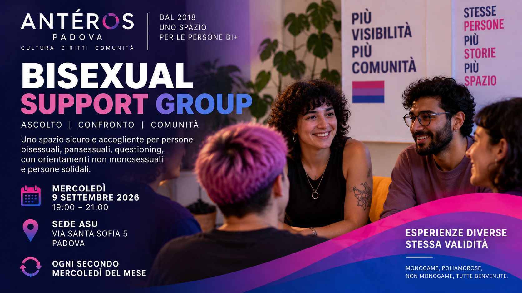 Bisessualità, invisibilità e comunità: a Padova riparte il Bisexual Support Group