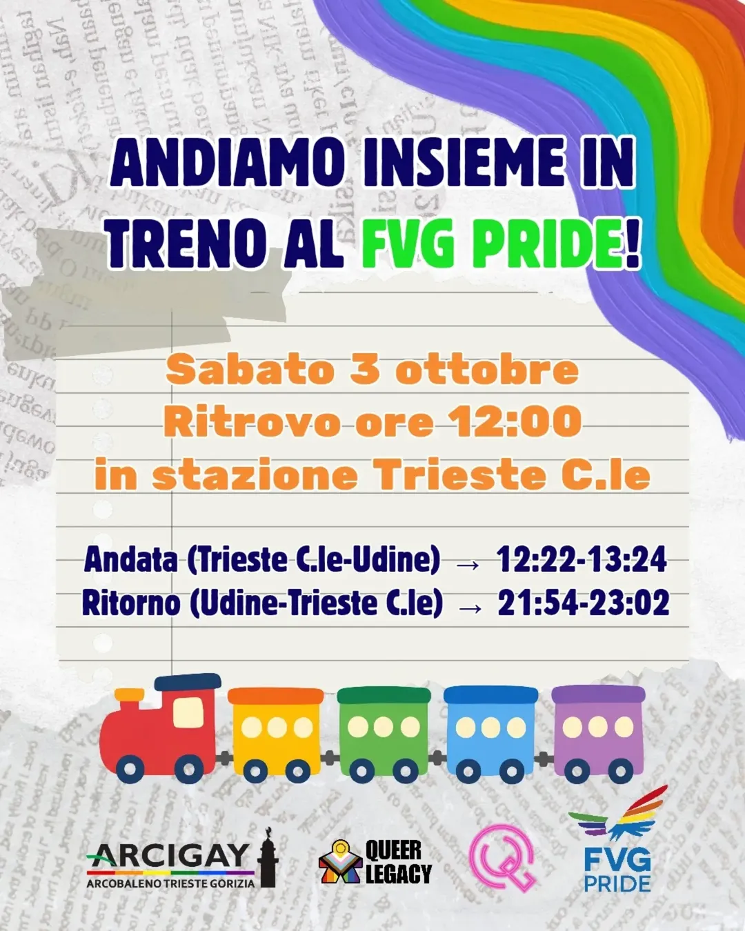 Insieme al FVG Pride 2026: il viaggio in treno con Arcigay Arcobaleno